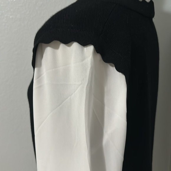 Adrianna Papell Scallop V-Neck Vest with Blouse Sleeves and Tie detail NWOT - Picture 7 of 13